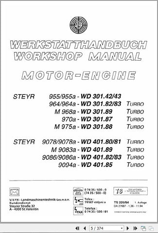 Discover the ultimate resource for maintaining your STEYR M968 and M975 tractors with the comprehensive Service Training Manual (7-95490) in PDF format. This manual is designed to provide you with detailed insights and step-by-step instructions, ensuring that you can perform repairs and maintenance with confidence and precision.