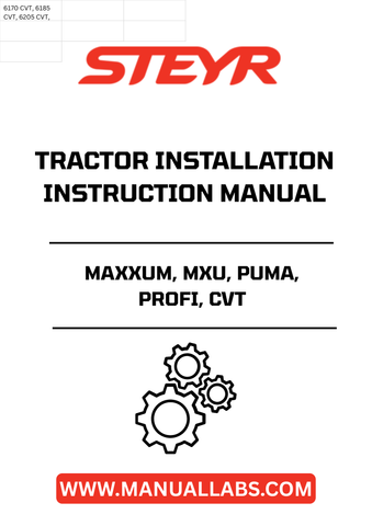 Ensure your STEYR MAXXUM, MXU, PUMA, PROFI, and CVT tractors operate at peak performance with the comprehensive Installation Instructions Manual (Part Number: 84161704). This essential guide provides step-by-step instructions tailored for your specific model, making installation straightforward and efficient.