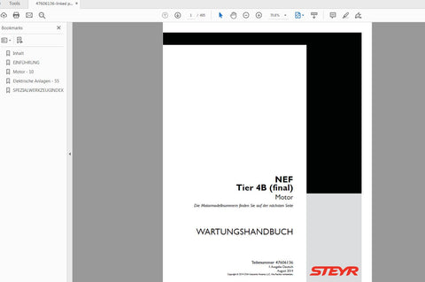 Discover the essential STEYR MOTOR NEF TIER 4B (FINAL) Service Manual, a comprehensive PDF file designed for efficient maintenance and troubleshooting of your engine. This manual is an invaluable resource for technicians and DIY enthusiasts alike, providing detailed insights into the operation and servicing of the NEF TIER 4B engine.