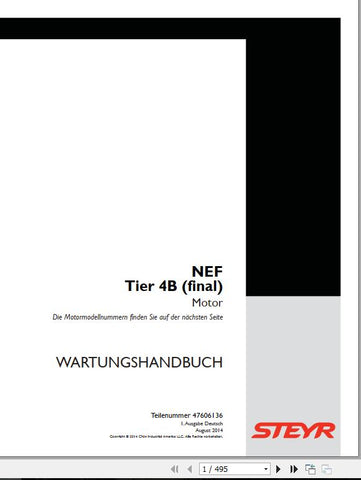 Discover the comprehensive STEYR NEF Tier 4B (Final) Engine Workshop Manual, a must-have resource for mechanics and enthusiasts alike. This PDF file, with the reference number 47606136, provides detailed insights into the operation, maintenance, and repair of the STEYR NEF engine, ensuring you have all the information you need at your fingertips.