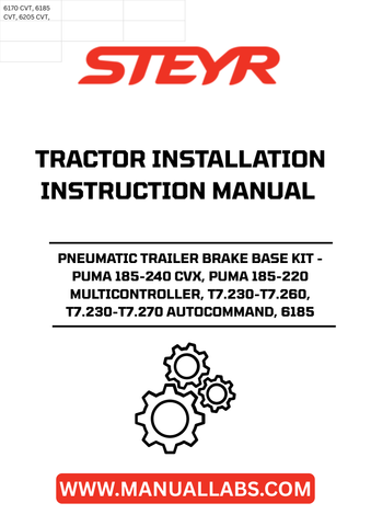 Upgrade your tractor's performance with the STEYR Pneumatic Trailer Brake Base Kit, designed specifically for the Puma 185-240 CVX, Puma 185-220 Multicontroller, T7.230-T7.260, T7.230-T7.270 Autocommand, and 6185 models. This essential kit ensures optimal braking efficiency, enhancing safety and control while towing heavy loads.