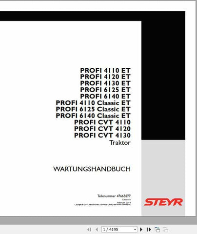 Discover the ultimate resource for your STEYR tractor with the STEYR Professional Tractor Workshop Manual (Part No. 47665877). This comprehensive PDF file is designed to provide you with detailed insights and instructions for maintenance, repairs, and troubleshooting, ensuring your tractor operates at peak performance.