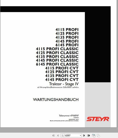 Unlock the full potential of your STEYR tractor with the STEYR Professional Tractor Workshop Manual (Part No. 47938747). This comprehensive PDF file is designed to provide you with detailed insights and step-by-step instructions for maintenance, repairs, and troubleshooting, ensuring your tractor operates at peak performance.
