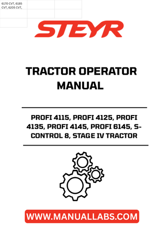 Enhance your operational efficiency with the STEYR PROFI 4115, 4125, 4135, 4145, 6145, S-CONTROL 8, STAGE IV Tractor Operator Manual. This comprehensive guide is designed specifically for your STEYR tractor models, ensuring you have all the essential information at your fingertips for optimal performance.