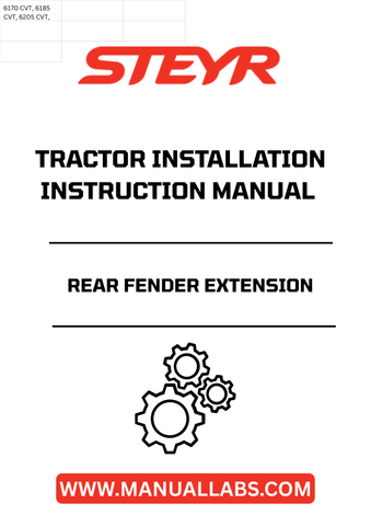 Enhance the functionality of your STEYR tractor with the Rear Fender Extension Installation Instructions Manual (Part No. 48095981). This comprehensive guide provides step-by-step instructions to ensure a seamless installation process, allowing you to maximize your tractor's performance and durability.