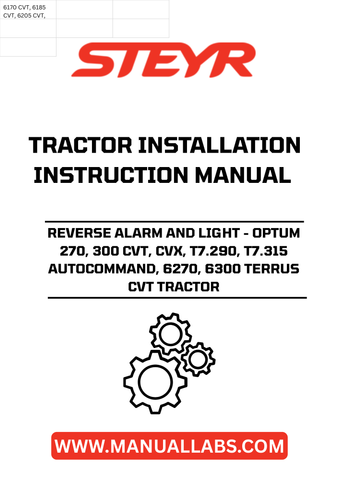 Enhance the safety and functionality of your STEYR tractor with the Reverse Alarm and Light system, specifically designed for models including the Optum 270, 300 CVT, CVX, T7.290, T7.315 Autocommand, 6270, 6300 Terrus CVT. This essential accessory ensures that you are alerted to any potential hazards while reversing, providing peace of mind during operation.