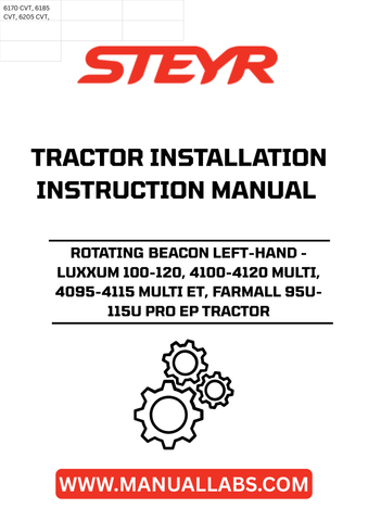Introducing the STEYR Rotating Beacon Left-Hand, designed specifically for LUXXUM 100-120, 4100-4120 MULTI, 4095-4115 MULTI ET, and FARMALL 95U-115U PRO EP tractors. This high-visibility beacon ensures that your equipment stands out in any environment, enhancing safety during operation. Its robust construction guarantees durability, making it an essential addition to your tractor.