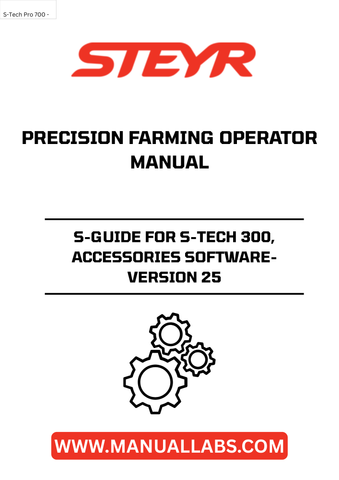 Enhance your precision farming capabilities with the STEYR S-Guide for S-Tech 300. This advanced accessory is designed to optimize your agricultural operations, ensuring you achieve maximum efficiency and productivity. With the latest software version 25, you can expect seamless integration and improved functionality tailored to meet the demands of modern farming.