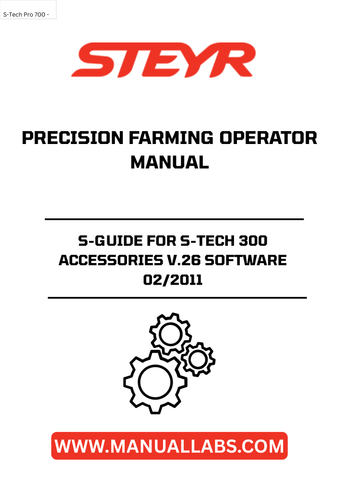 Unlock the full potential of your STEYR S-TECH 300 with the S-GUIDE V.26 Software. This precision farming operator manual, part number 84401223, is designed to enhance your agricultural efficiency and productivity. With comprehensive guidance on utilizing advanced features, this manual ensures you can maximize the capabilities of your equipment.
