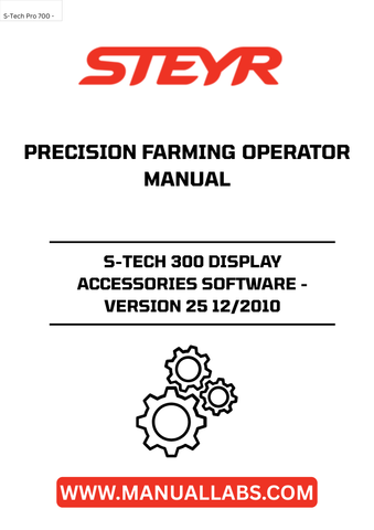 Enhance your precision farming experience with the STEYR S-TECH 300 Display Accessories Software, Version 25. This comprehensive software package, released in December 2010, is designed to optimize your agricultural operations by providing advanced display functionalities tailored for STEYR equipment. With the operator manual included, you’ll have all the guidance you need to maximize the software's capabilities.