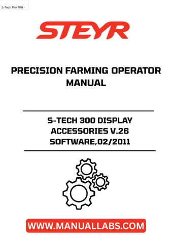 Enhance your precision farming experience with the STEYR S-TECH 300 Display Accessories V.26 Software. Designed for optimal performance, this software update from February 2011 ensures that your farming operations are streamlined and efficient. With user-friendly features, it allows you to easily manage and monitor your agricultural tasks, making it an essential tool for modern farmers.