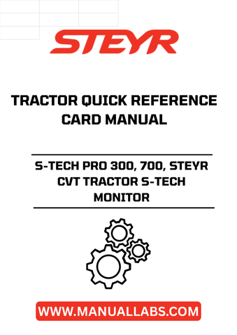 Introducing the STEYR S-TECH PRO 300 and 700 Quick Reference Card Manual, designed specifically for STEYR CVT tractors. This essential guide provides operators with a streamlined overview of the S-TECH monitor, ensuring you can maximize the efficiency and performance of your tractor with ease.