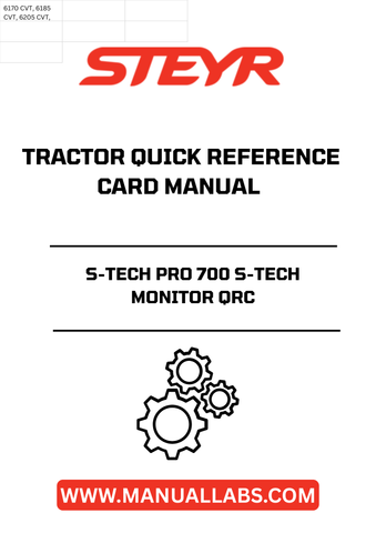Introducing the STEYR S-TECH PRO 700 S-TECH Monitor Quick Reference Card Manual (Part Number: 48131404), your essential guide for maximizing the capabilities of your STEYR tractor. This manual is designed to provide you with quick access to vital information, ensuring you can operate your equipment efficiently and effectively.