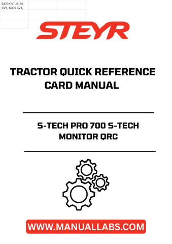 Enhance your farming efficiency with the STEYR S-TECH PRO 700 Monitor Quick Reference Card Manual. Designed specifically for the S-TECH PRO 700 system, this manual provides essential guidance at your fingertips, ensuring you can maximize the capabilities of your tractor with ease.