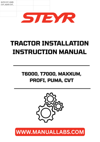 Ensure your STEYR T6000, T7000, MAXXUM, PROFI, PUMA, and CVT tractors operate at peak performance with the comprehensive Installation Instructions Manual (Part No. 84147891). This essential guide provides clear, step-by-step instructions tailored specifically for your tractor model, making installation straightforward and efficient.