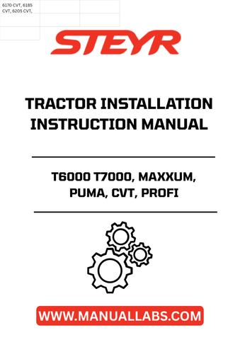 Enhance your tractor's performance with the STEYR T6000 T7000, MAXXUM, PUMA, CVT, PROFI Tractor Installation Instructions Manual (84146718). This comprehensive guide provides step-by-step instructions to ensure a seamless installation process, allowing you to maximize the efficiency of your machinery.
