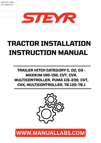 Enhance your agricultural efficiency with the STEYR Trailer Hitch, designed specifically for Category C, D2, and D3 tractors including the Maxxum 100-150, CVT, CVX, Multicontroller, and Puma 115-230, CVT, CVX, Multicontroller, as well as the T6.120-T6.1 models. This robust hitch provides a reliable connection for towing, ensuring that you can transport equipment and materials with ease and confidence.