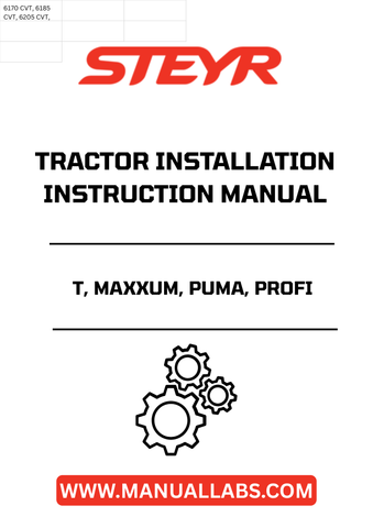 Ensure your STEYR T, MAXXUM, PUMA, and PROFI tractors operate at peak performance with the comprehensive Installation Instructions Manual (Part Number: 84202625). This essential guide provides clear, step-by-step instructions tailored for each model, making installation straightforward and efficient.