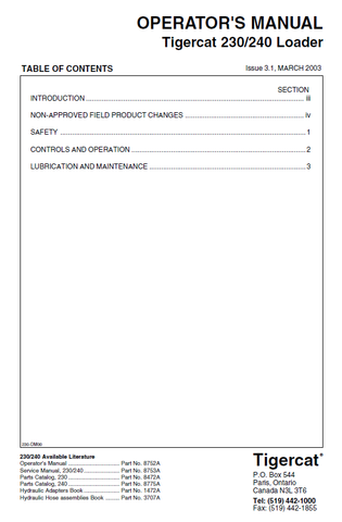 TIGERCAT 240 LOADER MANUAL