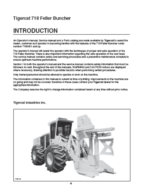 7180900 TIGERCAT 718 FELLER OPERATOR MANUAL