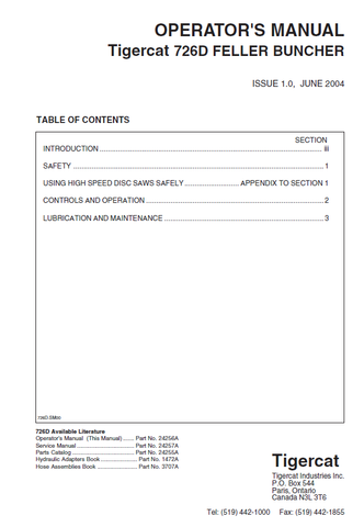 TIGERCAT 726D FELLER BUNCHER MANUAL