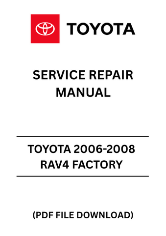 Unlock the full potential of your 2006-2008 Toyota RAV4 with our comprehensive Factory Service Repair Manual in PDF format. This essential guide provides detailed instructions, diagrams, and specifications to help you tackle any repair or maintenance task with confidence. Whether you're a seasoned mechanic or a DIY enthusiast, this manual is your go-to resource for keeping your vehicle in top condition.