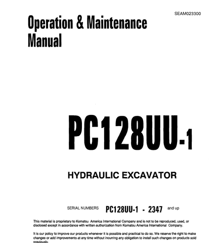 Komatsu PC128UU-1 Excavator Operation & Maintenance Manual 2347 and up