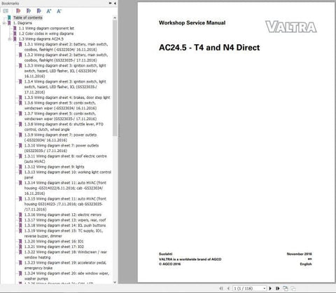 Discover the VALTRA Autocontrol System T4, N4 Direct Electrical Diagram Manual AC24.5, a comprehensive PDF file designed for professionals and enthusiasts alike. This manual provides detailed electrical diagrams that simplify troubleshooting and maintenance, ensuring your Valtra equipment operates at peak performance.