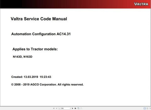 Discover the VALTRA Automation Configuration AC14.31 Service Code Manual, a comprehensive PDF guide designed for professionals seeking to optimize their Valtra machinery. This manual provides detailed insights into the automation configuration process, ensuring you have the knowledge to enhance performance and efficiency.