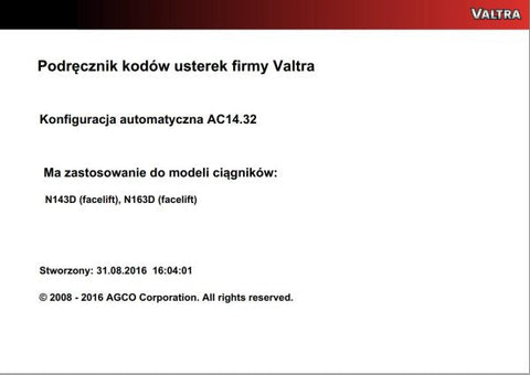 Discover the VALTRA Automation Configuration AC14.32 Service Code Manual, a comprehensive PDF guide designed for professionals seeking to optimize their Valtra machinery. This manual provides detailed insights into the automation configuration process, ensuring you have the knowledge to enhance performance and efficiency.