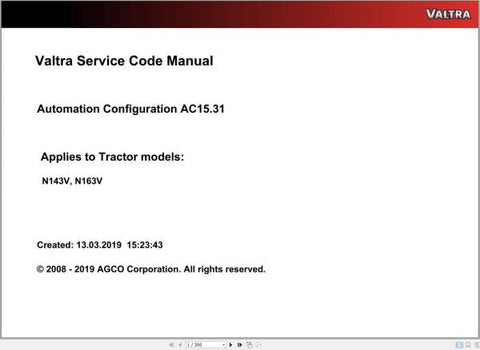 Unlock the full potential of your Valtra machinery with the VALTRA AUTOMATION CONFIGURATION AC15.31 SERVICE CODE MANUAL. This comprehensive PDF file serves as an essential resource for operators and technicians, providing detailed insights into the automation configuration process. With clear instructions and expert guidance, you can ensure optimal performance and efficiency for your Valtra equipment.