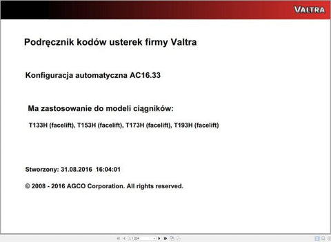 Discover the VALTRA Automation Configuration AC16.33 Service Code Manual, a comprehensive PDF guide designed for professionals seeking to optimize their Valtra machinery. This manual provides detailed instructions and insights into the automation configuration process, ensuring you can effectively manage and troubleshoot your equipment.