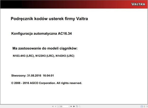 Discover the VALTRA Automation Configuration AC16.34 Service Code Manual, a comprehensive PDF guide designed for professionals seeking to optimize their Valtra machinery. This manual provides detailed insights into the automation configuration process, ensuring you have the knowledge to enhance performance and efficiency.