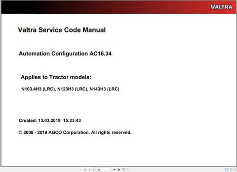 Discover the VALTRA Automation Configuration AC16.34 Service Code Manual, a comprehensive PDF guide designed for professionals seeking to optimize their Valtra machinery. This manual provides detailed insights into the automation configuration process, ensuring you have the knowledge needed to enhance performance and efficiency.