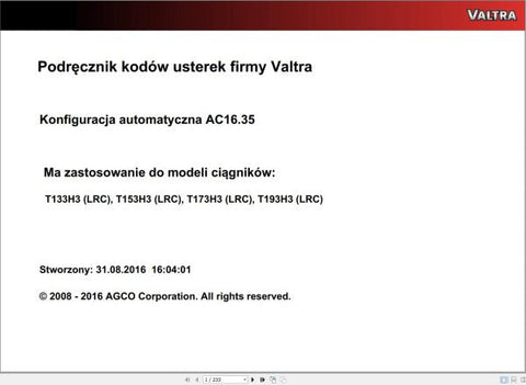 Discover the VALTRA Automation Configuration AC16.35 Service Code Manual, a comprehensive PDF guide designed for professionals seeking to optimize their Valtra machinery. This manual provides detailed insights into the automation configuration process, ensuring you have the knowledge needed to enhance performance and efficiency.