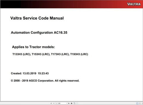 Unlock the full potential of your Valtra machinery with the VALTRA AUTOMATION CONFIGURATION AC16.35 SERVICE CODE MANUAL. This comprehensive PDF file serves as an essential resource for operators and technicians, providing detailed insights into the automation configuration process. With clear instructions and expert guidance, you can ensure optimal performance and efficiency for your Valtra equipment.