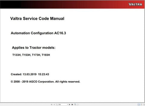 Unlock the full potential of your Valtra machinery with the VALTRA AUTOMATION CONFIGURATION AC16.3 SERVICE CODE MANUAL. This comprehensive PDF file serves as an essential resource for operators and technicians, providing detailed insights into the automation configuration process.