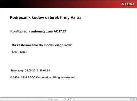 Discover the VALTRA Automation Configuration AC17.21 Service Code Manual, a comprehensive PDF guide designed for professionals seeking to optimize their Valtra machinery. This manual provides detailed instructions and insights into the automation configuration process, ensuring you have the knowledge needed to enhance performance and efficiency.