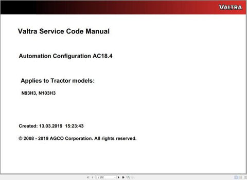 Unlock the full potential of your Valtra machinery with the VALTRA AUTOMATION CONFIGURATION AC18.4 SERVICE CODE MANUAL. This comprehensive PDF file serves as an essential resource for operators and technicians, providing detailed insights into the automation configuration process. With clear instructions and expert guidance, you can ensure optimal performance and efficiency for your Valtra equipment.