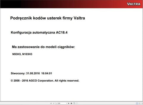 Discover the VALTRA Automation Configuration AC18.4 Service Code Manual, a comprehensive PDF guide designed for professionals seeking to optimize their Valtra machinery. This manual provides detailed insights into the automation configuration process, ensuring you have the knowledge to enhance performance and efficiency.