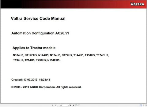 Discover the VALTRA Automation Configuration AC26.51 Service Code Manual, a comprehensive PDF guide designed for efficient troubleshooting and maintenance of your Valtra machinery. This manual provides essential service codes and configuration details, ensuring you have the right information at your fingertips to keep your equipment running smoothly.