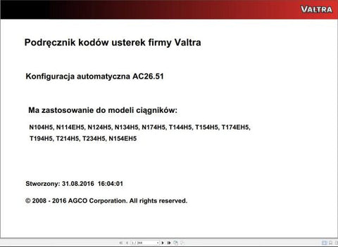 Discover the VALTRA Automation Configuration AC26.51 Service Code Manual, a comprehensive PDF guide designed for professionals seeking to optimize their Valtra machinery. This manual provides detailed insights into the automation configuration process, ensuring you have the knowledge to enhance performance and efficiency.