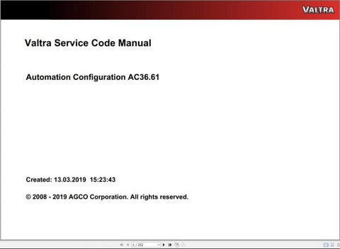 Discover the VALTRA Automation Configuration AC36.61 Service Code Manual, a comprehensive PDF guide designed for efficient troubleshooting and maintenance of your Valtra machinery. This manual provides essential service codes and configuration details, ensuring you have the information needed to keep your equipment running smoothly.