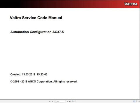 Discover the VALTRA Automation Configuration AC37.5 Service Code Manual, a comprehensive PDF guide designed for efficient troubleshooting and maintenance of your Valtra machinery. This manual provides essential service codes and configuration details, ensuring you have the right information at your fingertips to keep your equipment running smoothly.