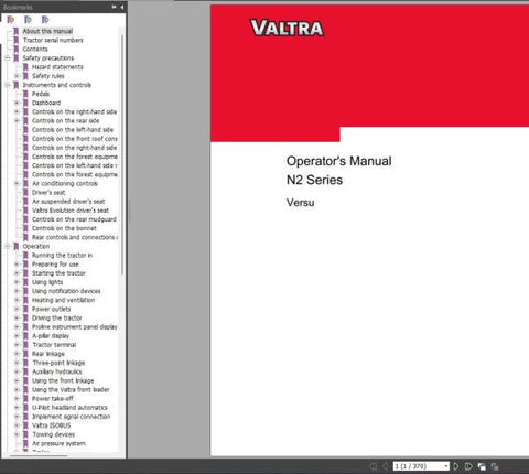 Discover the essential VALTRA N2 Series Versu N122V and N142V Operators Manual, now available in a convenient PDF format. This comprehensive guide is designed to enhance your understanding and operation of these powerful tractors, ensuring you get the most out of your investment.