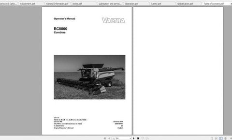 Discover the essential VALTRA SA Harvesting BC800 Combine Operator’s Manual, now available in a convenient PDF format. This comprehensive guide is designed to enhance your operational efficiency and ensure you get the most out of your combine harvester. With detailed instructions and insights, you can navigate the complexities of your equipment with confidence.