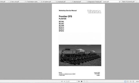 Discover the ultimate resource for maintaining your VALTRA SA Seeding CFS Planter with the comprehensive Workshop Service Manual (PDF file) for models BP1106-BP3016. This digital manual is designed to provide you with detailed insights and step-by-step instructions, ensuring that you can efficiently service and troubleshoot your equipment.