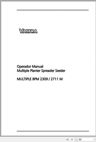 Introducing the VALTRA SA Seeding Planter BPM 2509, 2911M Operator Manual in PDF format, your essential guide to maximizing the efficiency of your seeding and fertilizing operations. This comprehensive manual provides detailed instructions and insights tailored specifically for the BPM 2509 and 2911M models, ensuring you get the most out of your equipment.