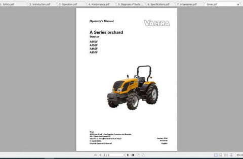 Discover the essential VALTRA SA Tractor Operator’s Manual for models A650F, A750F, A850F, and A950F, now available in a convenient PDF format. This comprehensive guide is designed to enhance your understanding of your tractor's features, ensuring optimal performance and longevity.