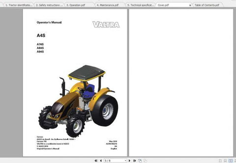 Discover the essential VALTRA SA Tractor Operator’s Manual for models A74S, A84S, and A94S, now available in a convenient PDF format. This comprehensive guide is designed to enhance your understanding of your tractor's features, ensuring optimal performance and longevity.